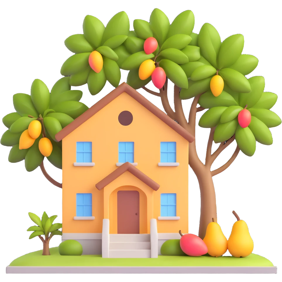 A light brown house from a barrio with a mango tree emoji