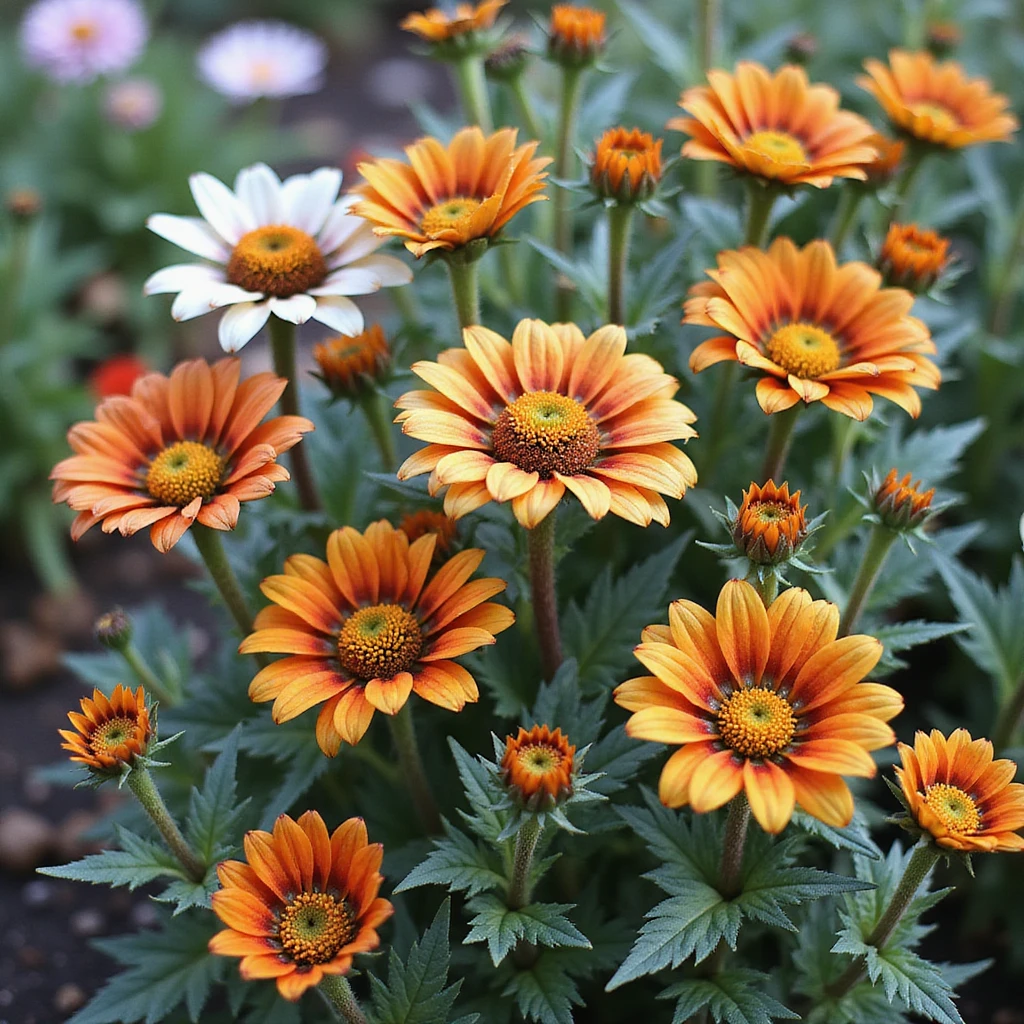 flower bed with realistic flowers and leaves, natural colors, detailed style emoji