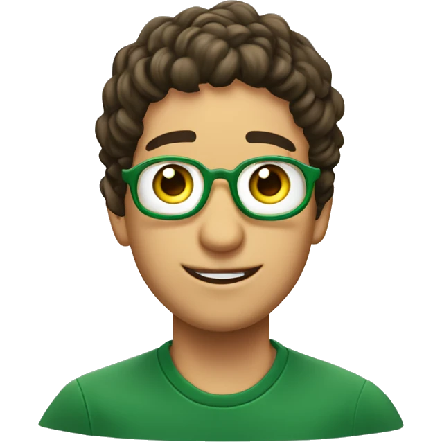 Chico con ojo verdes, cabello ondulado y gafa emoji
