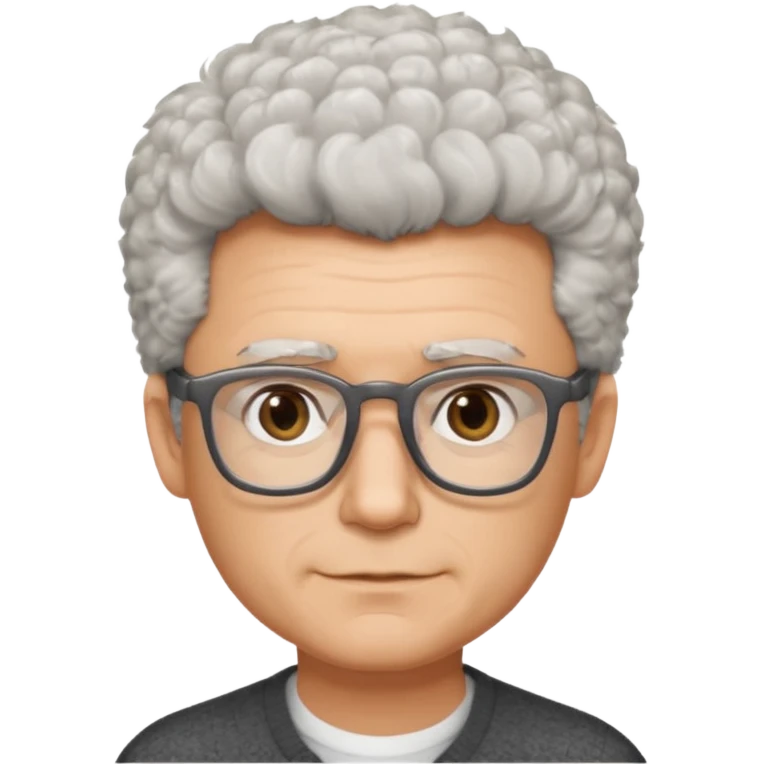 man 50 very short salt and pepper fluffy hair, brown eyes, rectangle glasses  emoji