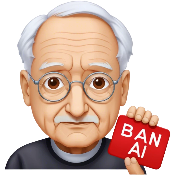 Frank Gehry with a "Ban AI" sign emoji