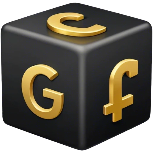 creates a completely black cube, on the face of the cube on the left side there is a drawing of the letter G with a square shape following the edge of the cube on the left side and on the face on the right side the letter L also appears to fill the edge of that face. both letters are gold in color. the top face of the cube is empty emoji