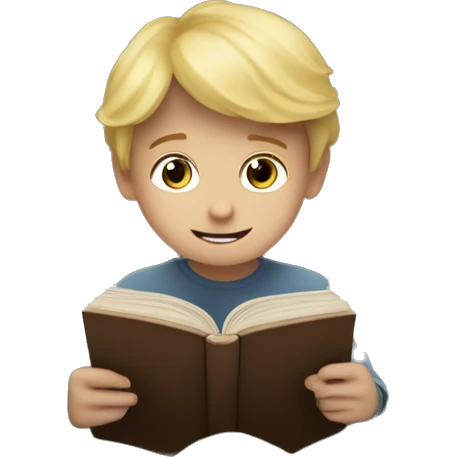A small boy with blonde hair in bed reading a book called “the never ending story” emoji