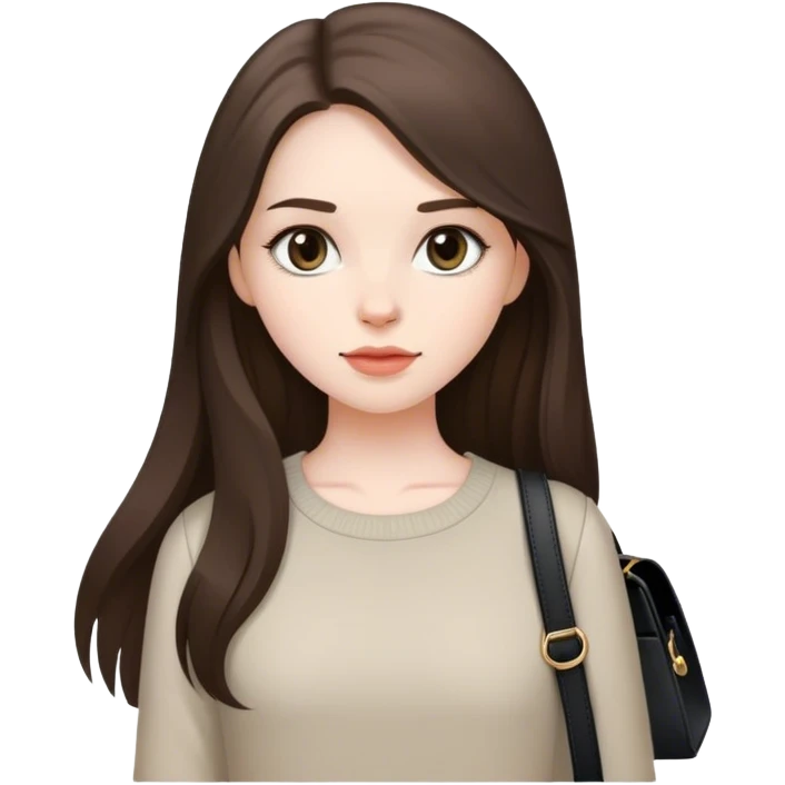  beautiful pale brunette girl with long hair with black shoulder bag emoji
