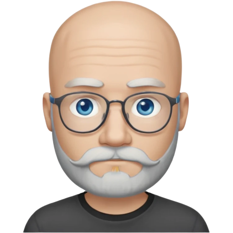 Bald man with blue eyes grey beard and moustache. Hipster. No glasses. Black T-shirt  emoji