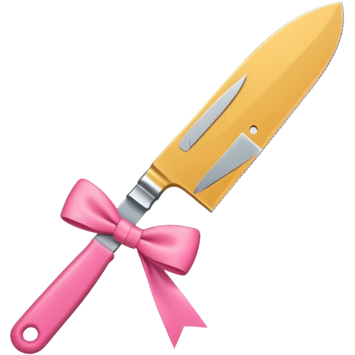 Kitchen knife with a pink bow tied around the handle, emoji style, simple, flat vector, white background, only one object emoji