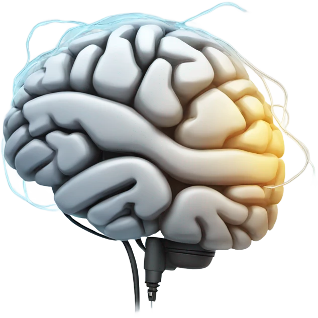 Lateral view of Brain with electrical wires lighting up emoji