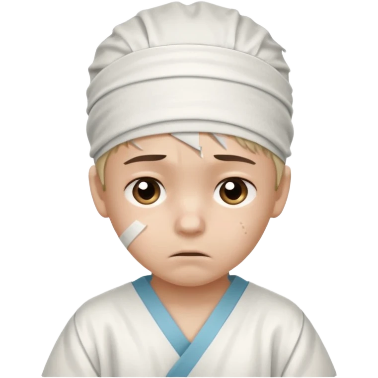 Injured Boy – Bandage on head, hospital gown. emoji