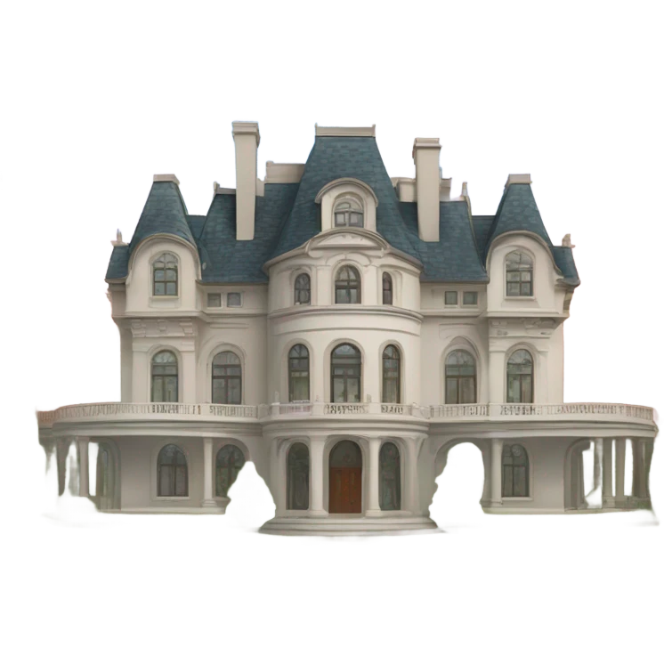 big mansion with trees and water emoji