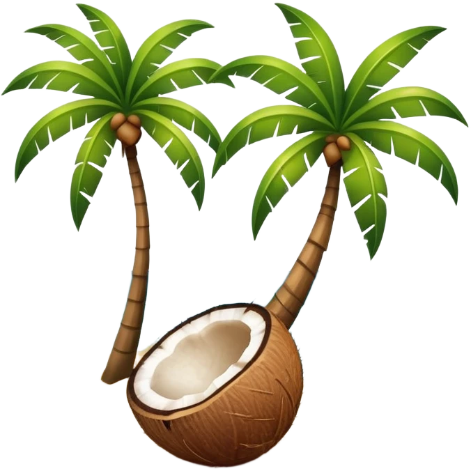 Coconut with palm tree on the beach emoji