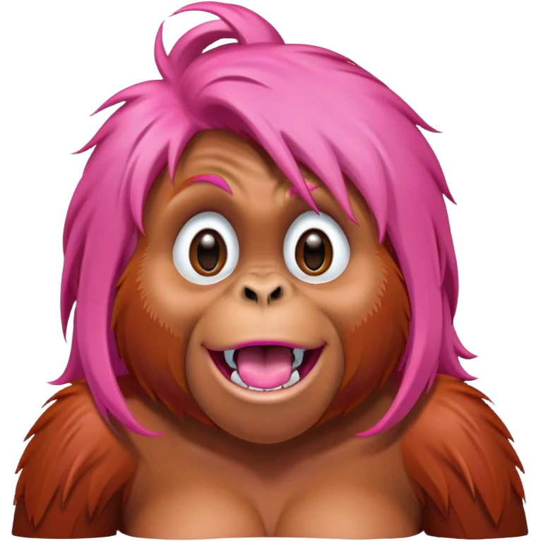 Female Orangutan with pink hair open mouth, blushing emoji