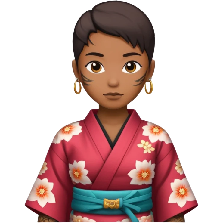 kimono with tatooed, half body to belt emoji