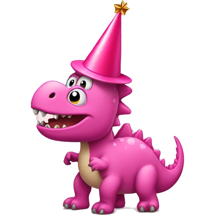 pink dinosaur with party hat emoji