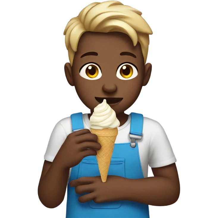 Boy wearing dress eating ice cream with nails emoji