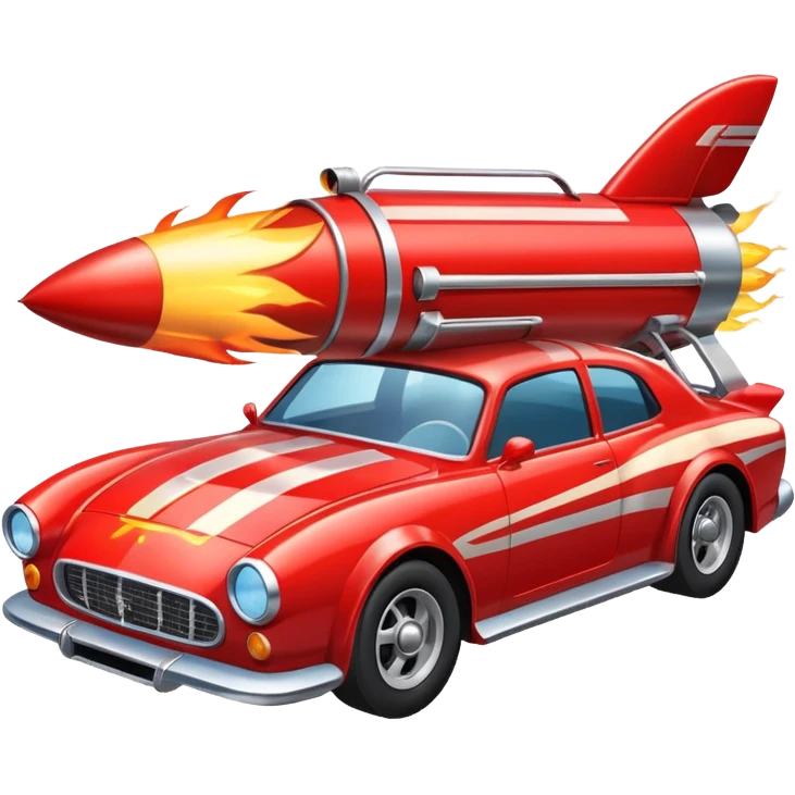 car with a rocket engine on the trunk with fire coming out of it emoji