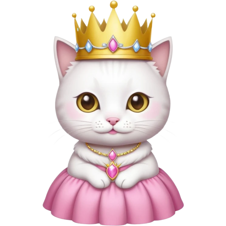 White cat with princess crown and pink clothes emoji