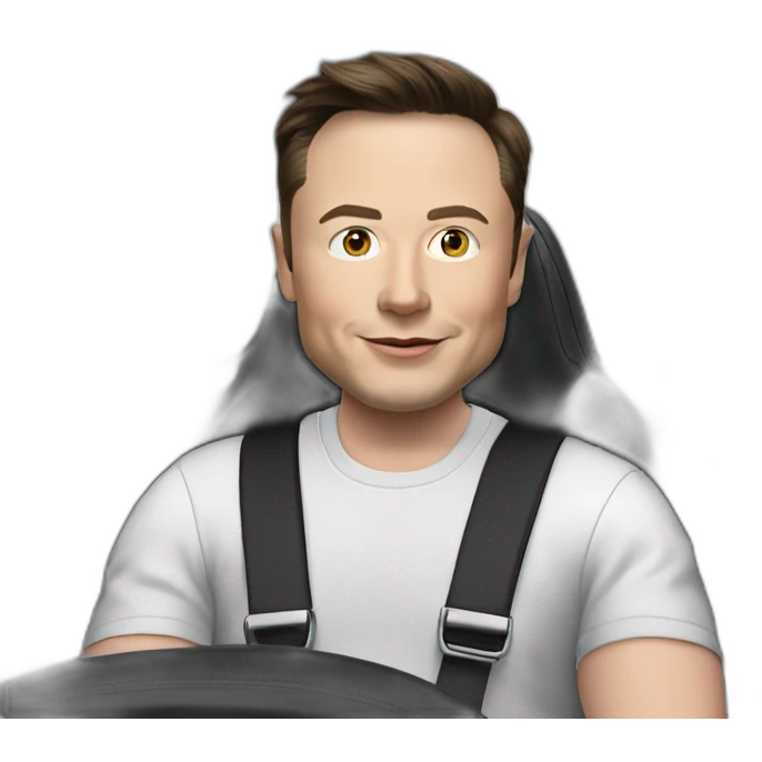 small photo-realistic Elon Musk sitting inside an all black Tesla Model 3, sitting at the wheel, front view emoji