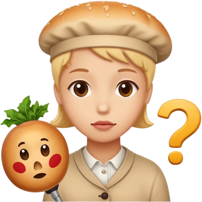 Draw an emoji where a person thinks with a question mark in front of food (draw it in a cuter way) emoji