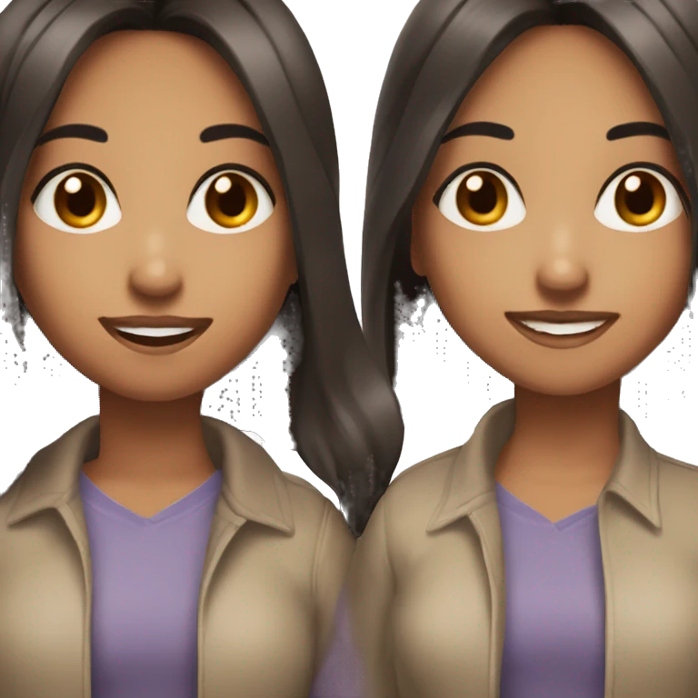 Two girls, one dark, brown eyes, long dark hair, beautiful. The second dark, bob, dark hair, visible teeth, not very beautiful emoji