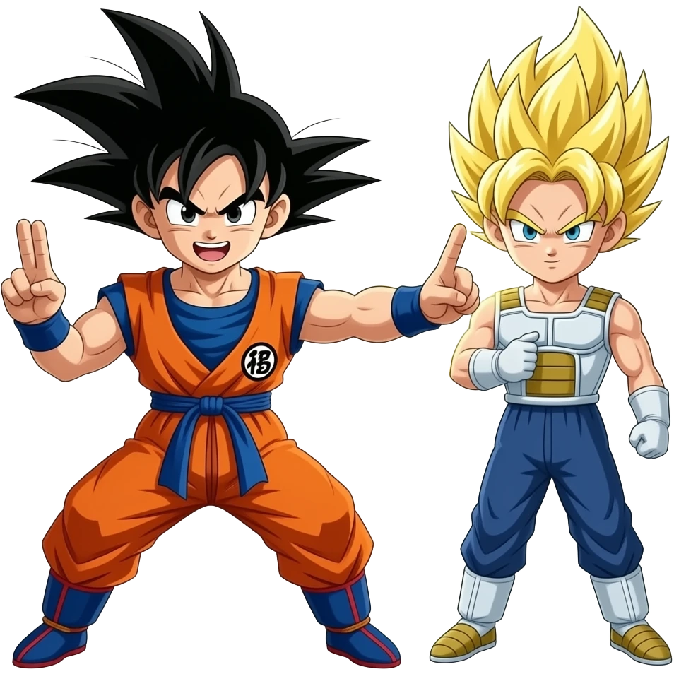 Dragon ball Goku with his two fingers and arms facing right to fusion with trunks emoji