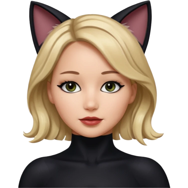 Jennifer Lawrence, in a black cat costume emoji