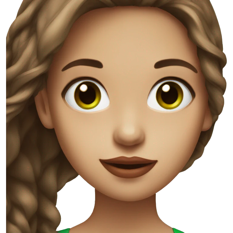 girl with green eyes and long brown hair with smile and big red lips  emoji