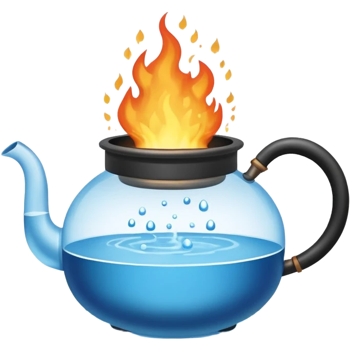 a small pot or kettle filled with water placed on fire, the water is boiling intensely with visible steam and bubbles rising, bright lighting, clean white background



 emoji