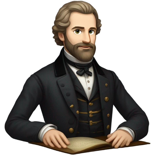Ivan Kharytonenko, a famous Ukrainian philanthropist from Sumy. The emoji should depict him with a kind and noble expression, a well-groomed beard, and dressed in elegant 19th-century attire—such as a dark frock coat and a high-collared shirt. Include subtle details that reflect his status as a patron, such as a small book or a symbolic gesture of generosity (e.g., holding a coin or extending a hand) emoji