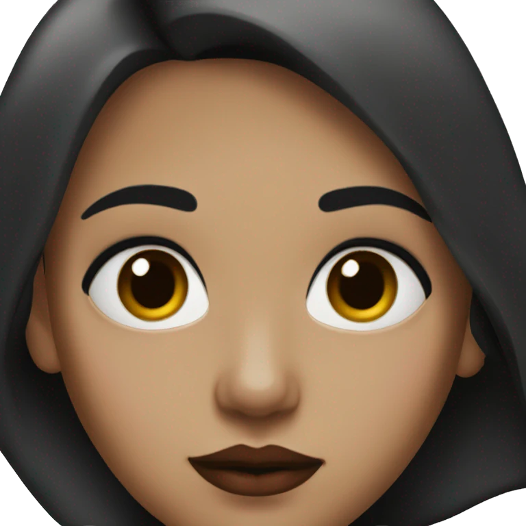 a girl with black hair, straight black eyes and red lipstick emoji