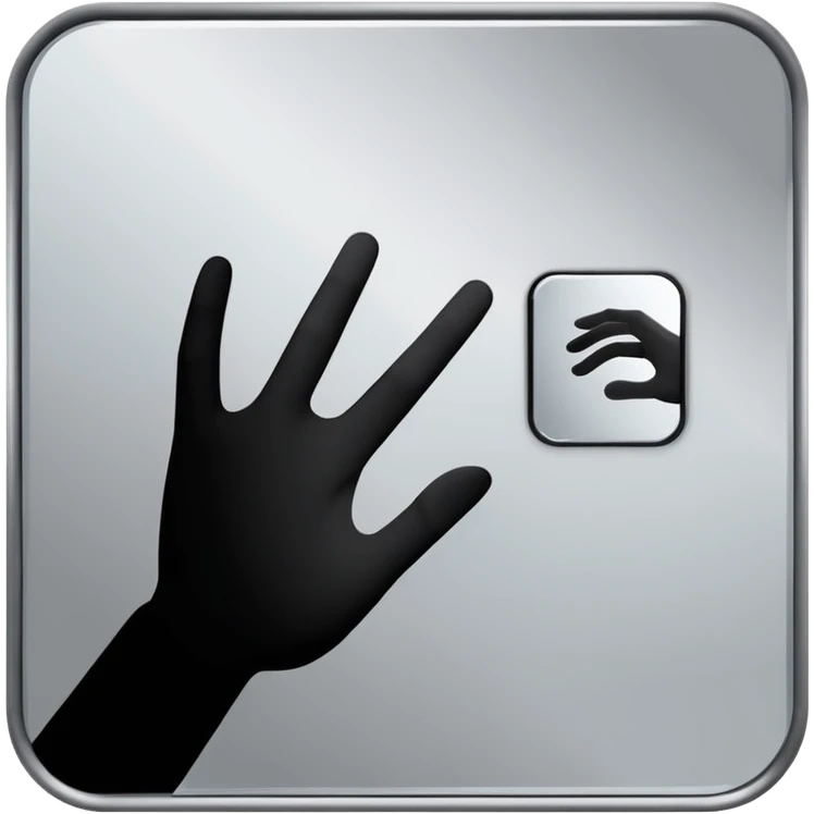 Minimalist emoji-style sticker of a mirror with a shadowy hand reaching out from within. Black and gray, flat icon, square format.

 emoji