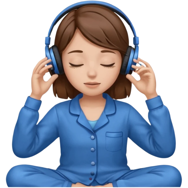 chica con pelo castaño ojos cerrados escuchando musica en pijama azul emoji