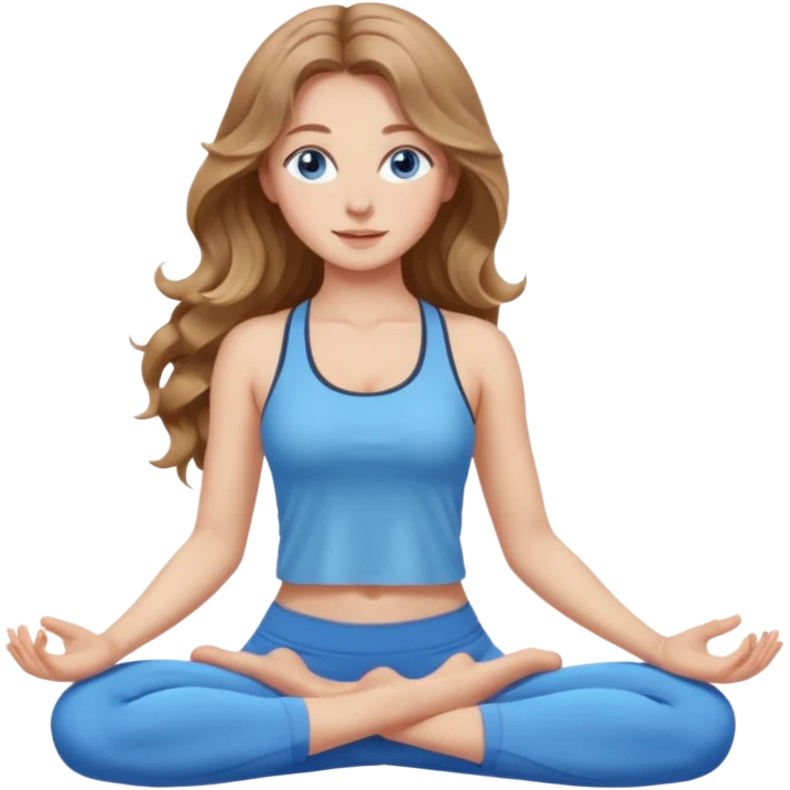 Girl with light brown wavy long hair and blue eyes who likes yoga emoji