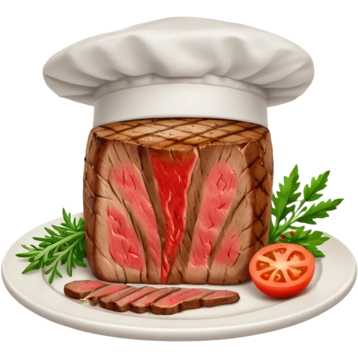 juicy steak on a plate, chef's hat emoji