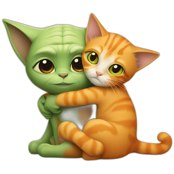 Orange cat and yoda hugging emoji