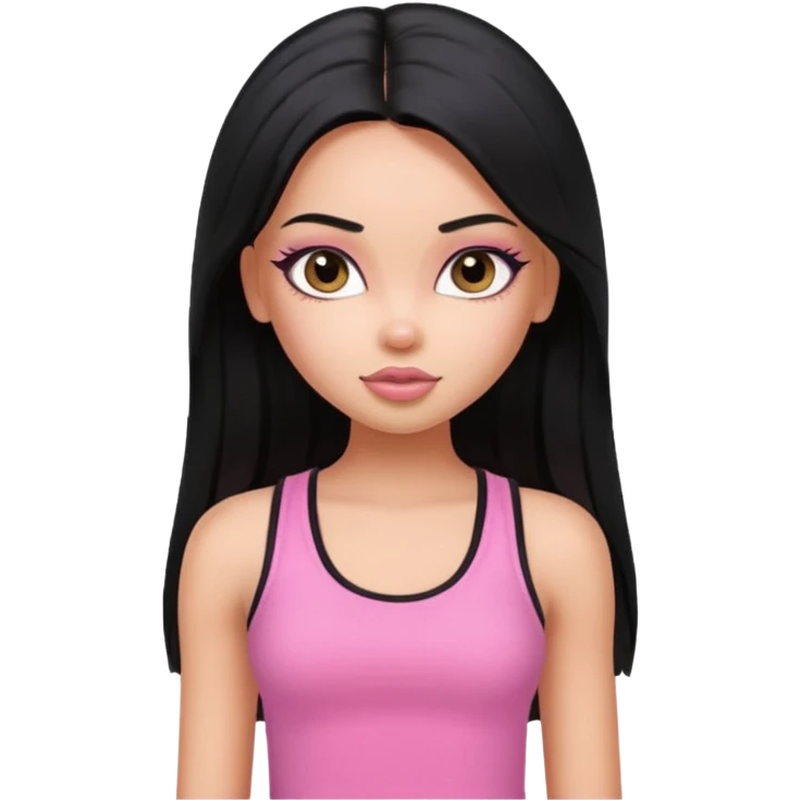 a pretty bratz dusky girl with long straight black color hair and pink tank top on emoji