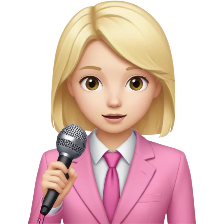 Blond girl pink suit microphone  emoji