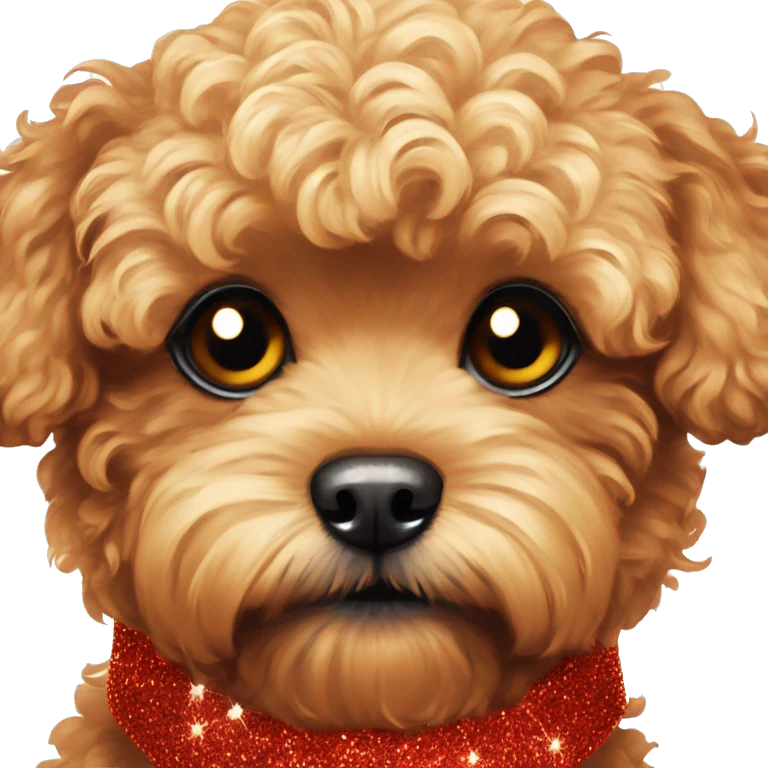 Red maltipoo with glitter garland around his neck emoji