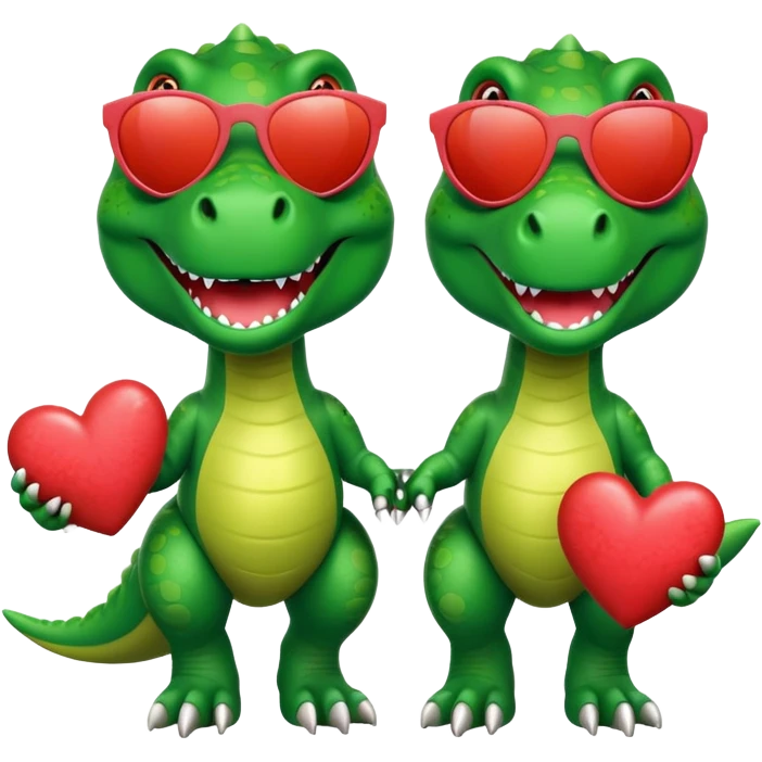2 t-rex wearing sunglasses in love with hearts emoji