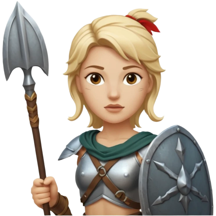 white woman spartan warrior holding spear and shield emoji
