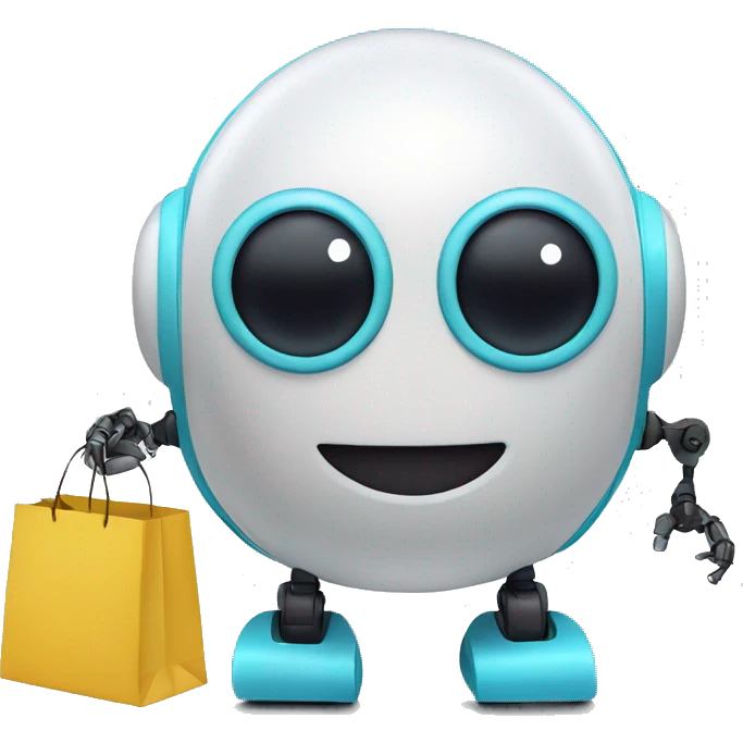 cute rounded shaped robot no arms, with shopping bags emoji