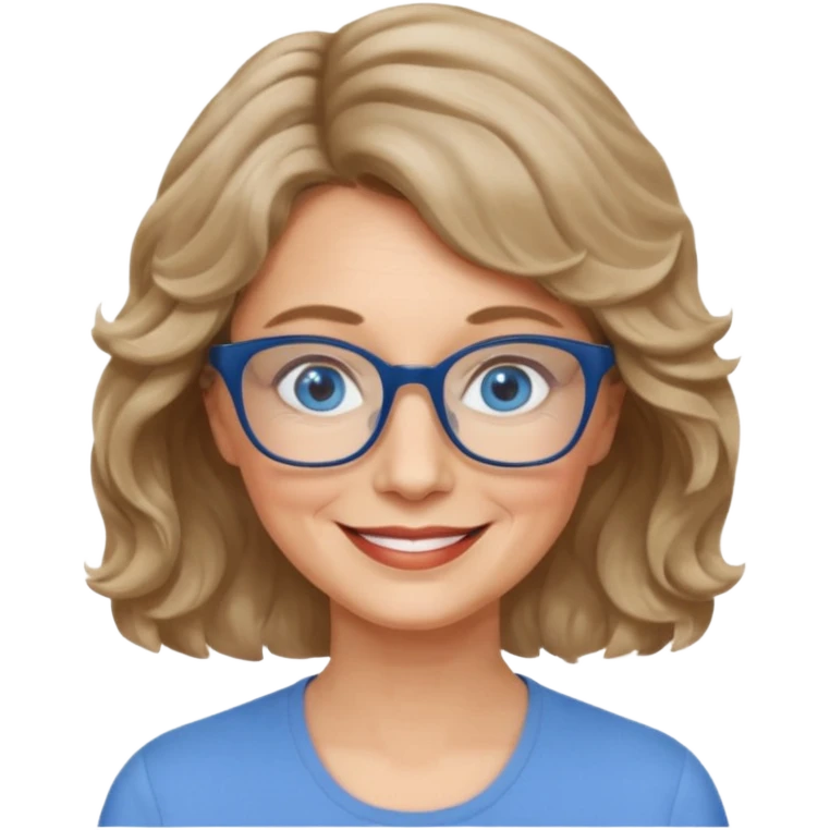 woman 60 short weavy dark blonde haire, rectangle glases, blue eyes emoji