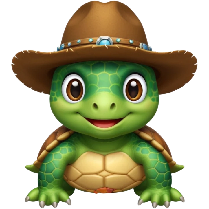 cute turtle wearing a cowboy hat emoji