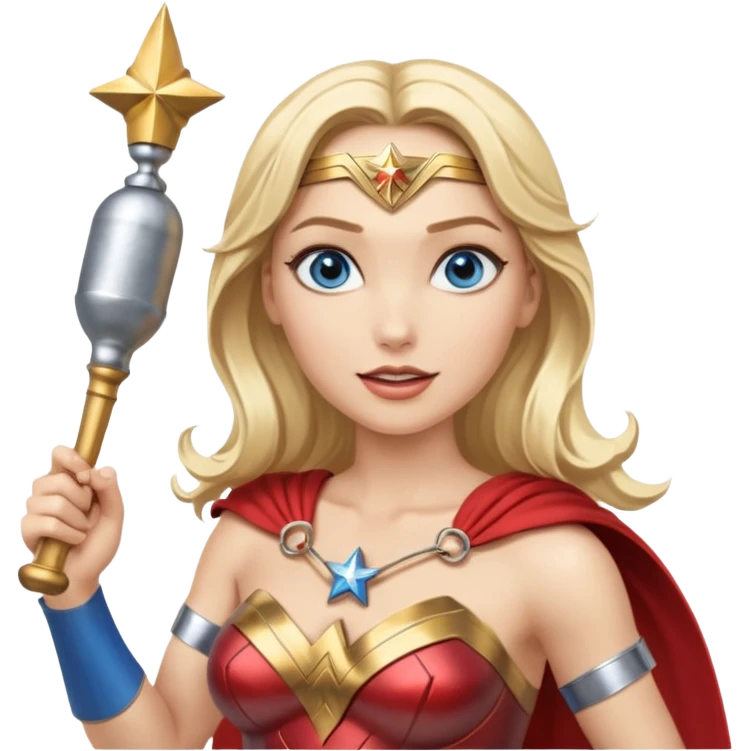 Blonde blue eyes Wonder Woman holding bell and baton emoji
