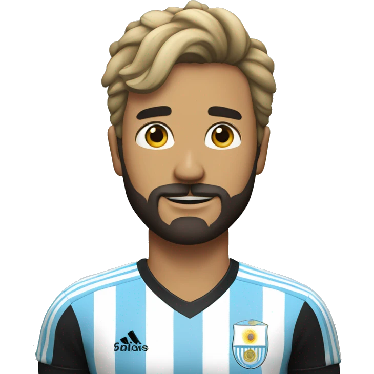 Una persona con camiseta  de argentina  con barba y una corona futbolista pelo negro emoji