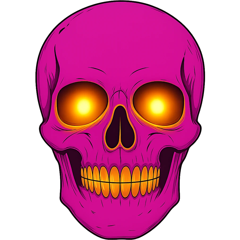 Add glowing eyes to the skull, keep the background transparent. emoji