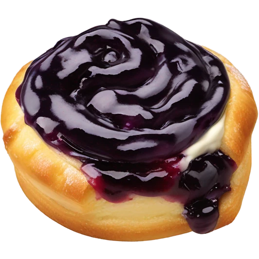 a circle danish with a cream on top and blueberry jam emoji