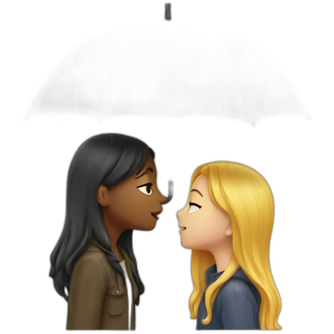 two girls kissing in the rain emoji