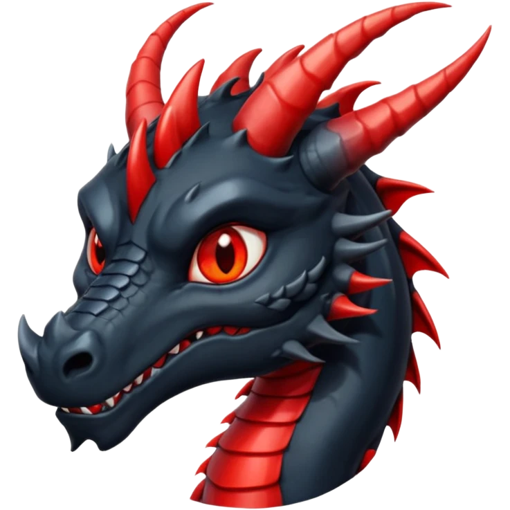 Un dragon noir aux yeux rouges brillant, puis des grandes cornes d'obsidiennes, style anime emoji