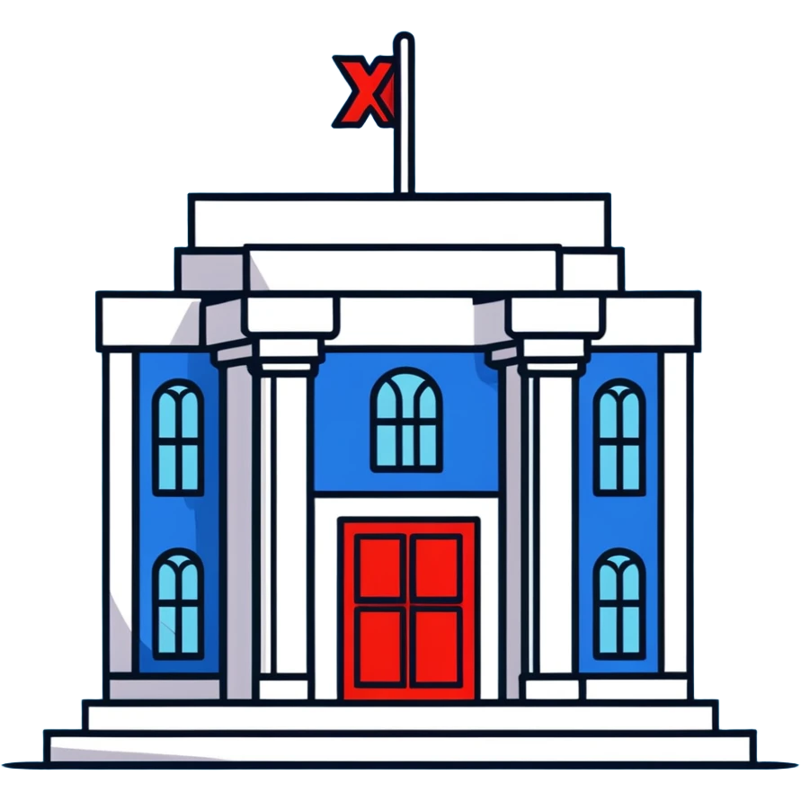 bank building with a red prohibition X, forbidden bank emoji