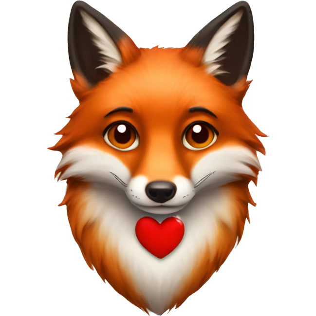 deep lush red fox face with tiny red heart instead of eyes emoji